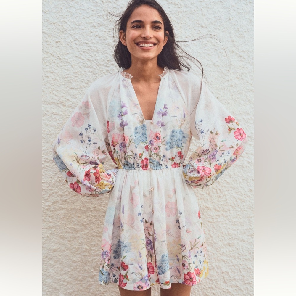 Anthropologie Floral White Mini Dress